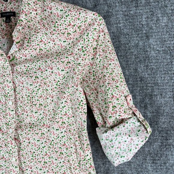 Talbots Floral Button Down Shirt - Cream and Pink - Picture 6 of 12